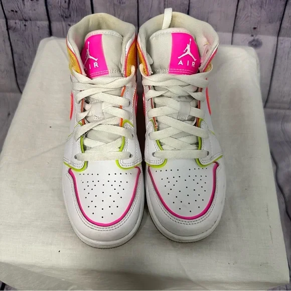 Jordan Kids Neon Pink and Yellow Sneakers - Picture 2 of 5